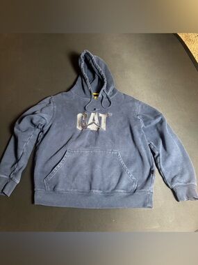 CAT Caterpillar Hoodie Medium Blue Workwear Embroidered Logo Gorpcore